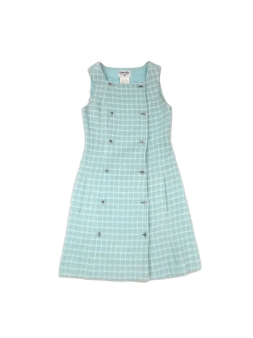 Chanel 97c Tweed Sleeveless Dress 38 Icy Green Vintage